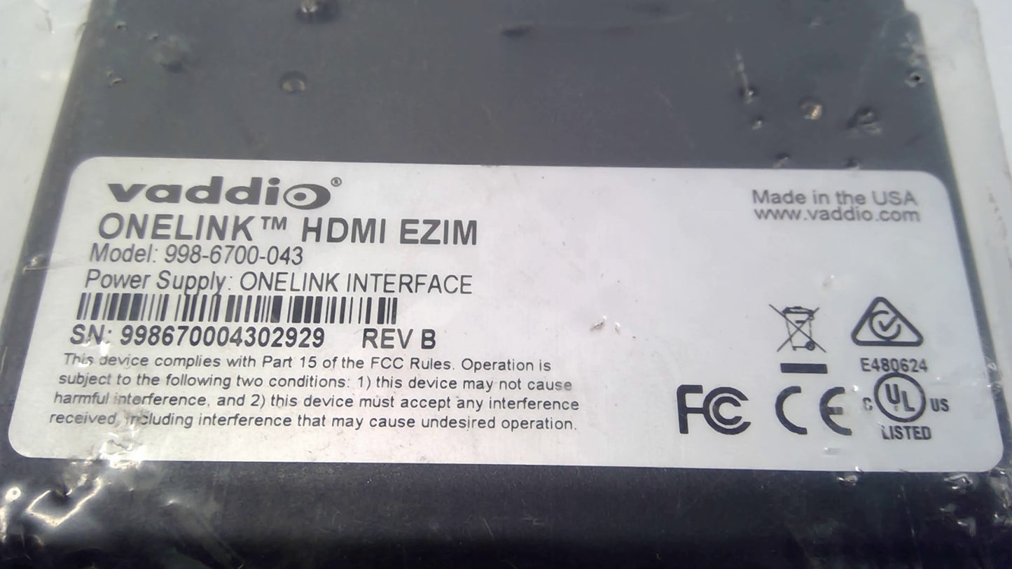 Vaddio 998-6700-043 OneLINK HDMI EZIM Camera Interface Module ONLY