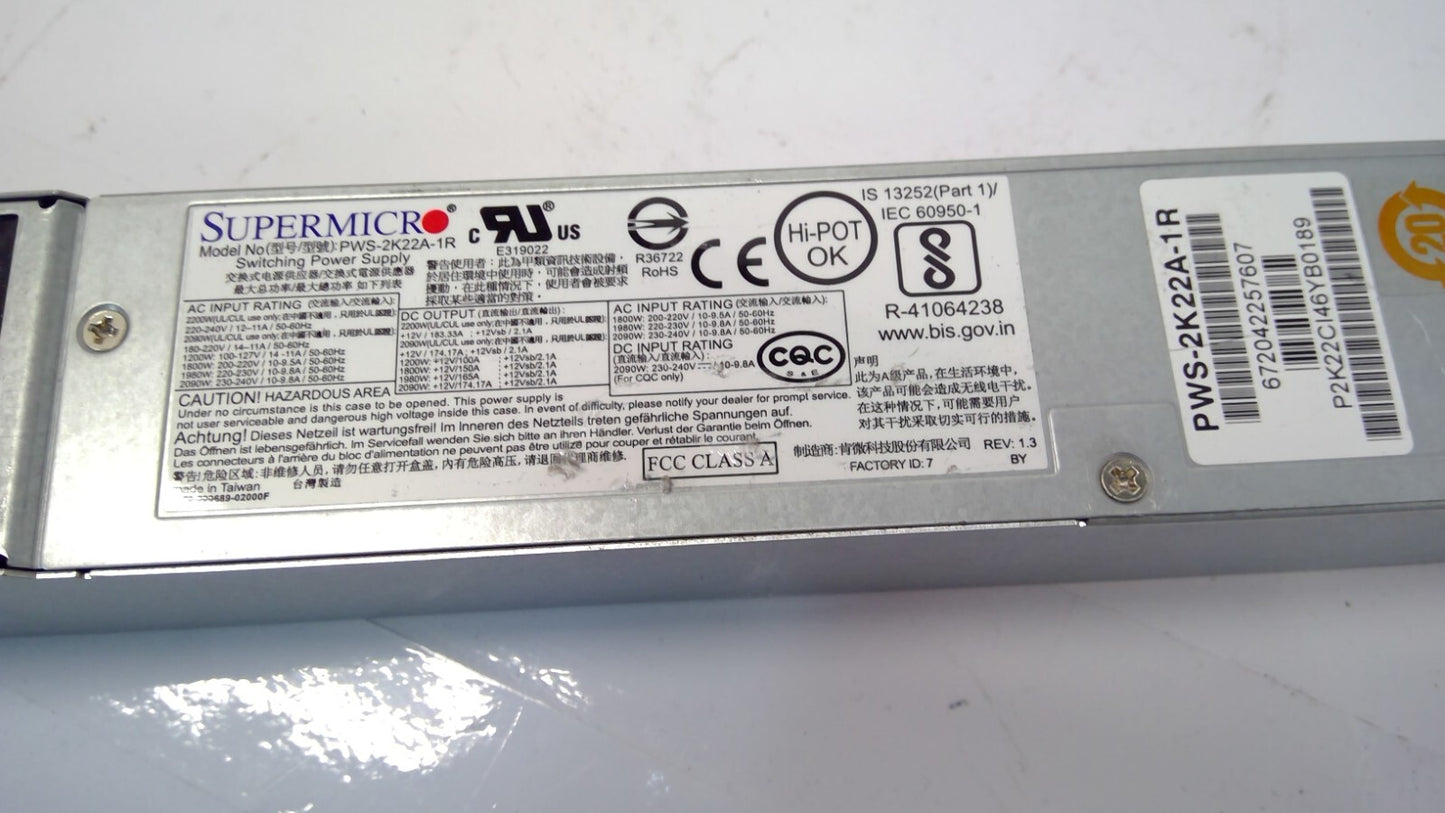 Supermicro PWS-2K22A-1R 2200W Switching Power Supply PSU