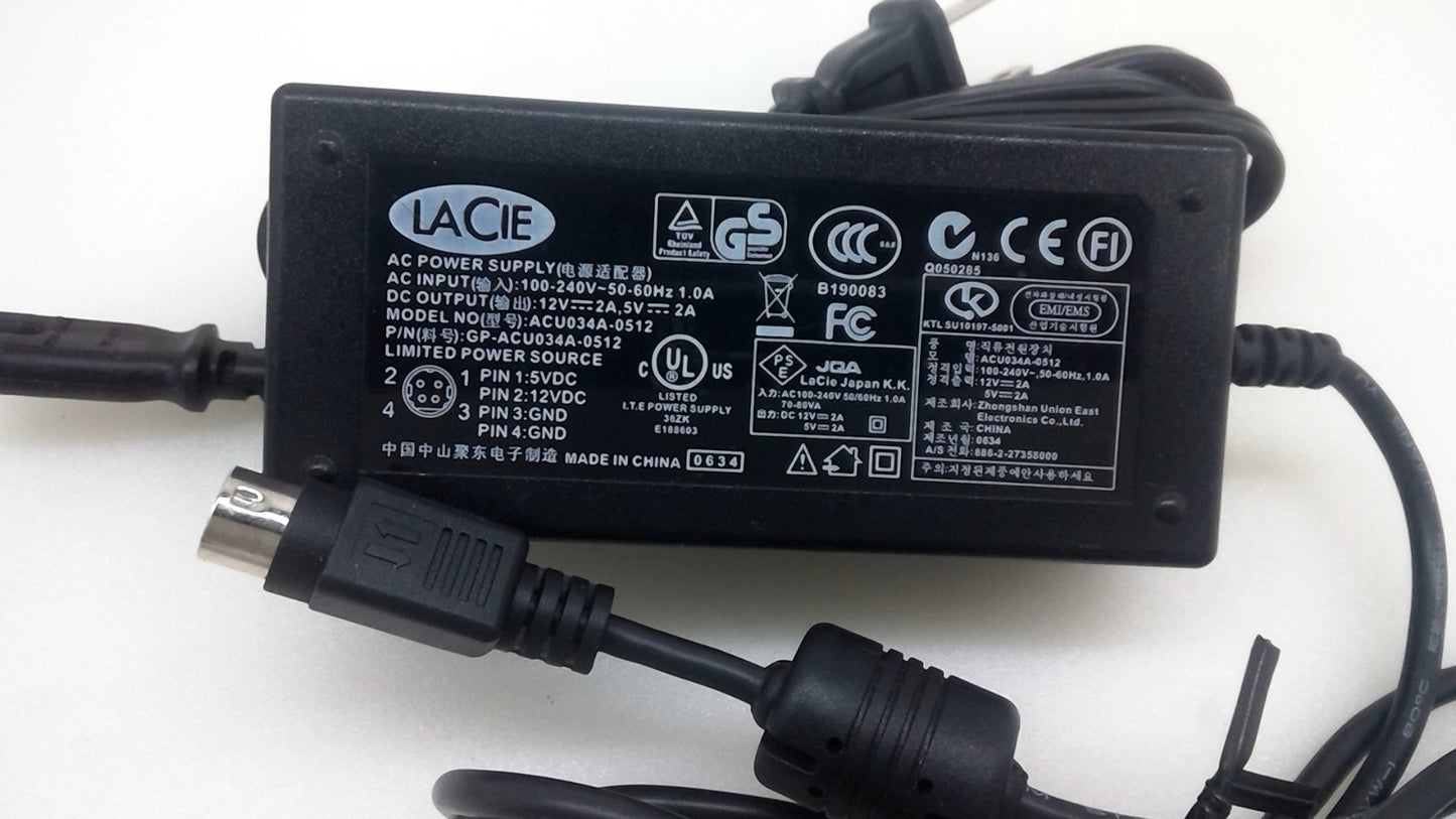 Genuine LaCie ACU034A-0512 4Pin 5V /12V 2A  Power Supply for External Hard Drive
