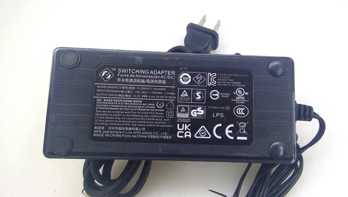 FUJIA FJ-SW20171504000D 60W 15V 4A AC/DC Power Adapter Charger w/ Cord