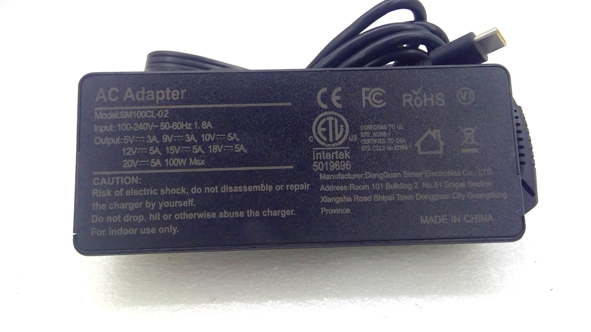 100W USB-C Type-C Laptop AC Power Adapter Charger SM100CL-02 w/ Cable