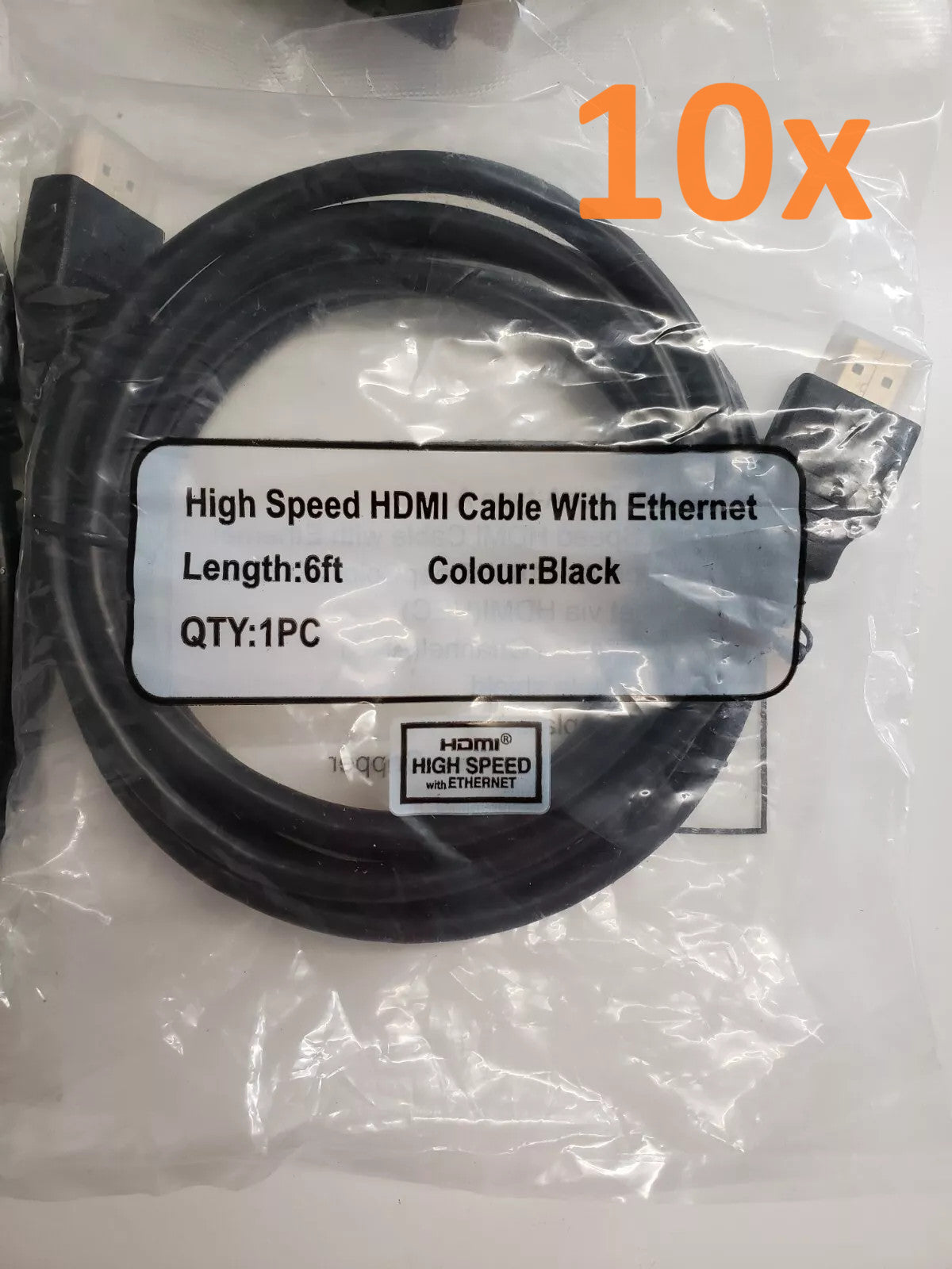 Lot of 10 - 6ft High Speed HDMI Cable Black With Ethernet Gold plate ( New )