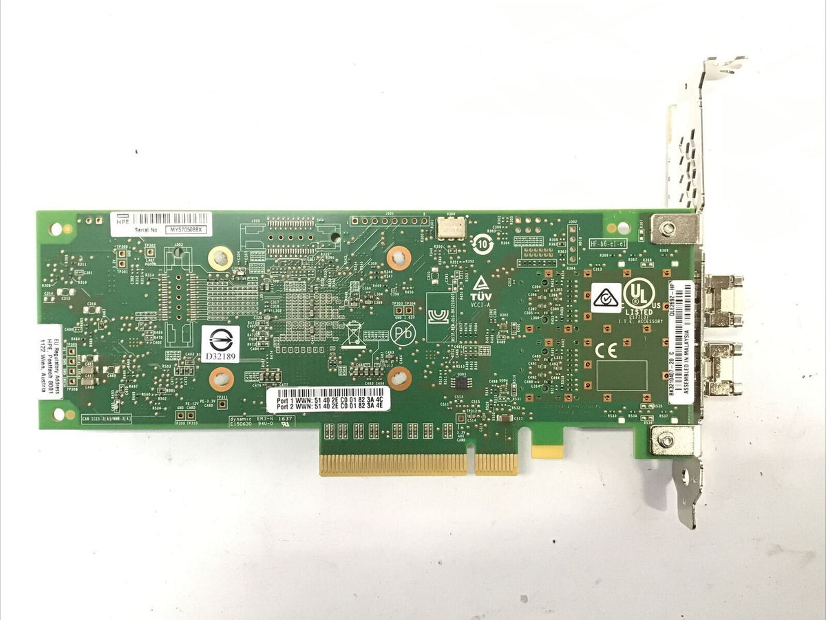 HPE 853011-001 QLE2692-HP 16Gb SN1100Q Dual Port FC HBA PCIe w/ 2 16Gb SFP+