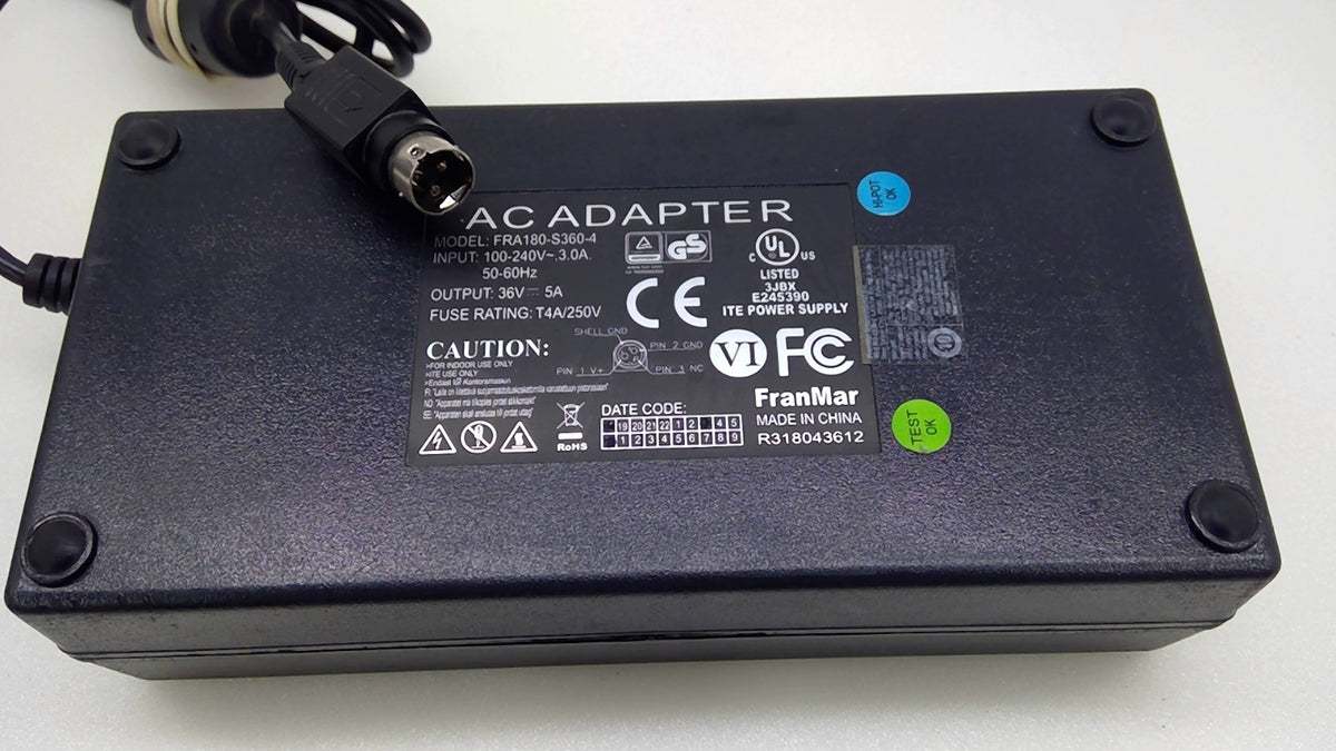 FranMar FRA180-S360-4 180W AC Adapter 36V 5A 3-Pin DIN Power Supply