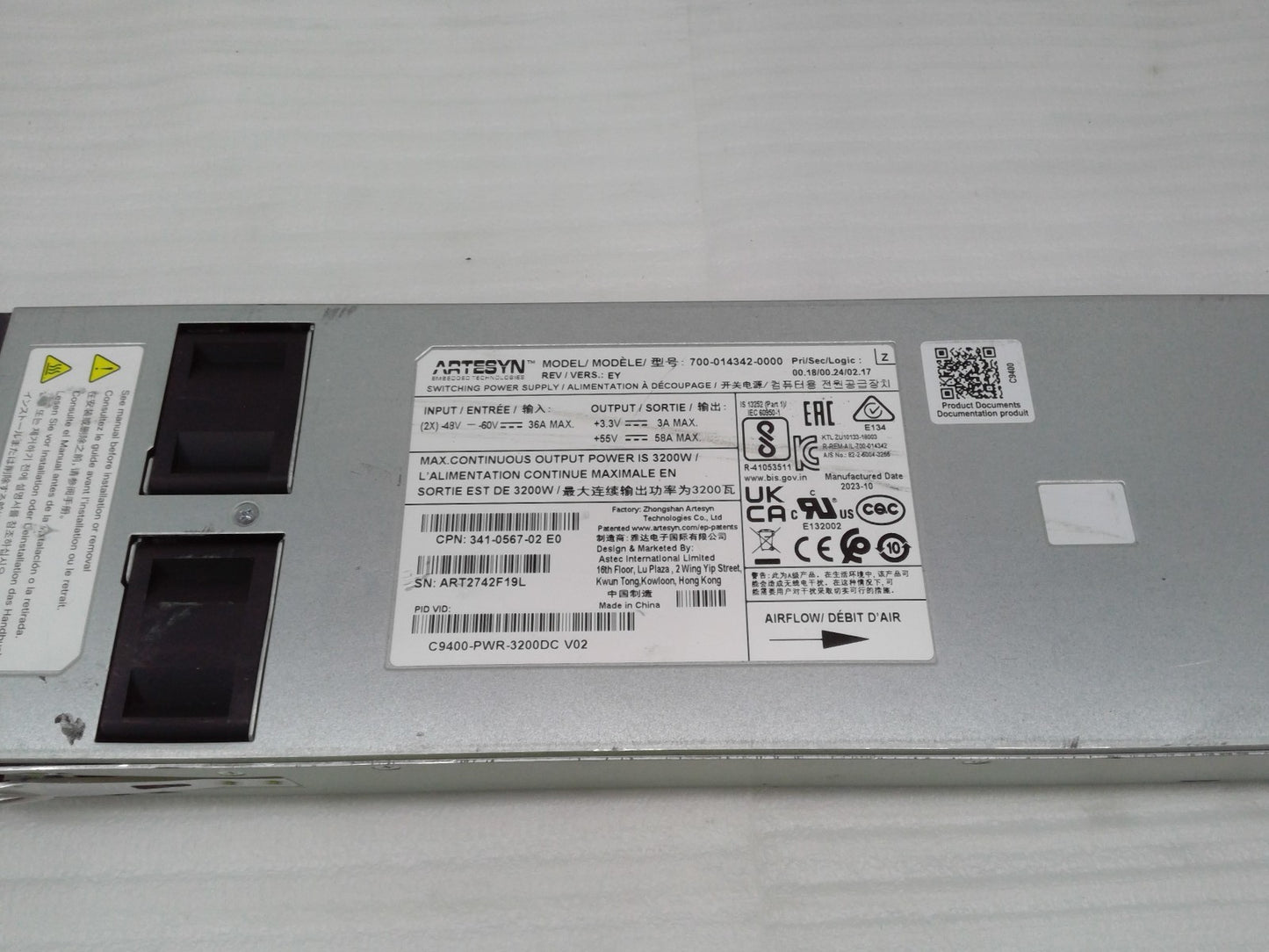 Cisco C9400-PWR-3200DC Catalyst 9400 Series 3200W DC Power Supply *Detail*