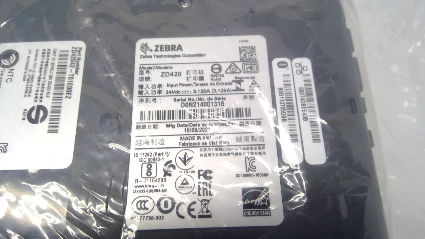NEW Zebra ZD420 ZD42042-T01E00EZ Thermal Barcode Label Printer USB Network