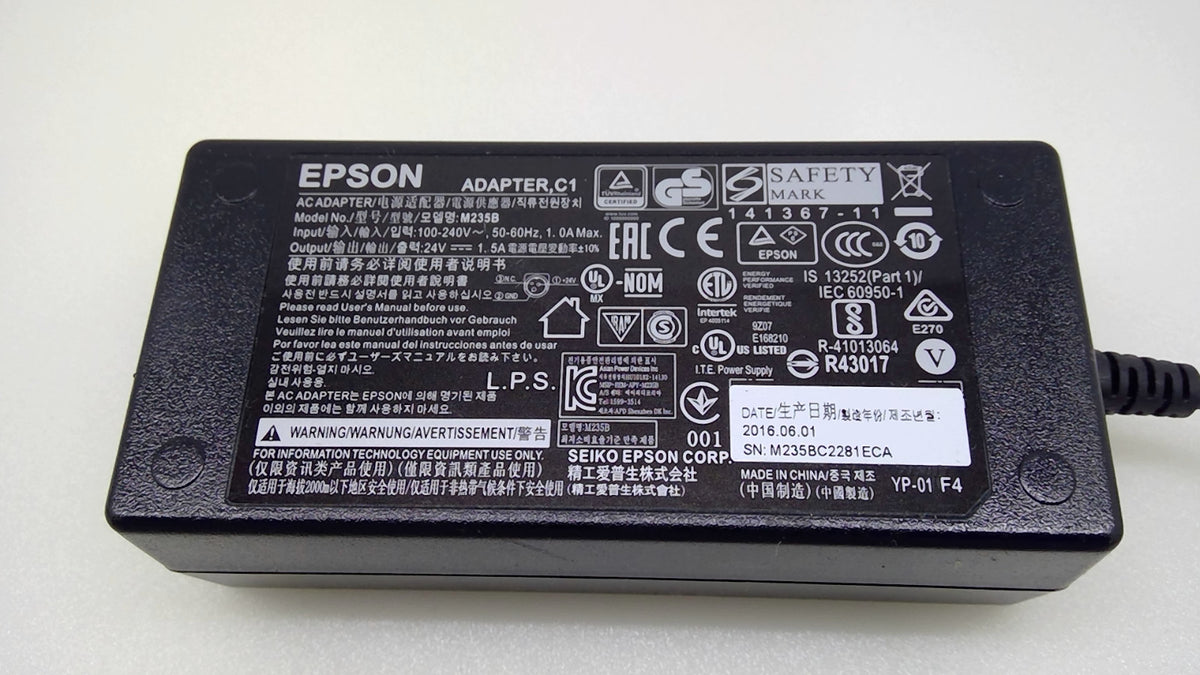 Genuine Epson C1 M235B 24V 1.5A 36W 3-Pin POS Receipt Printer Power Adapter