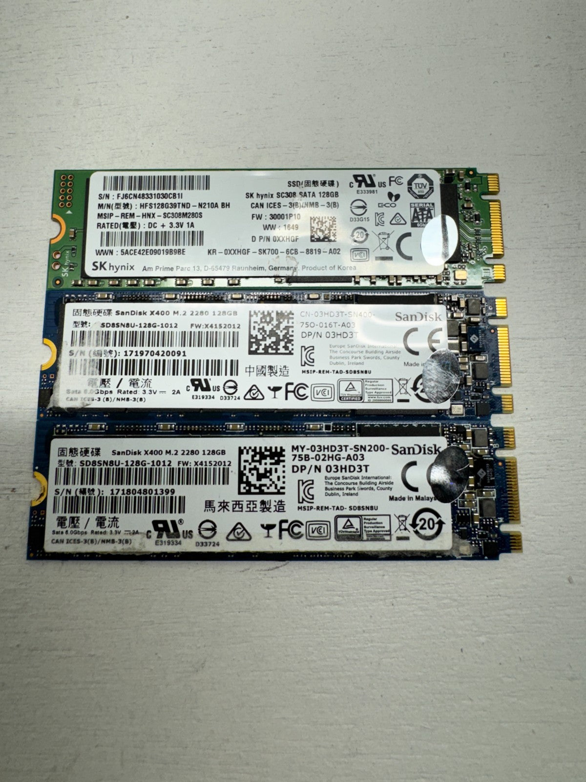 Lot of 3 M.2 SSD SATA III mix 1x SKhynix SC308 2xSanDisk X400 128GB