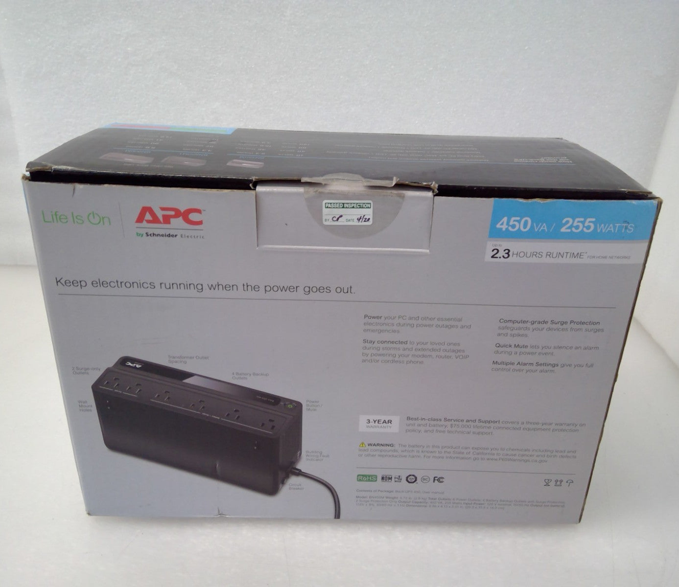 OPEN BOX APC BN450M Back-UPS 450VA/255W Battery Backup Surge Protector
