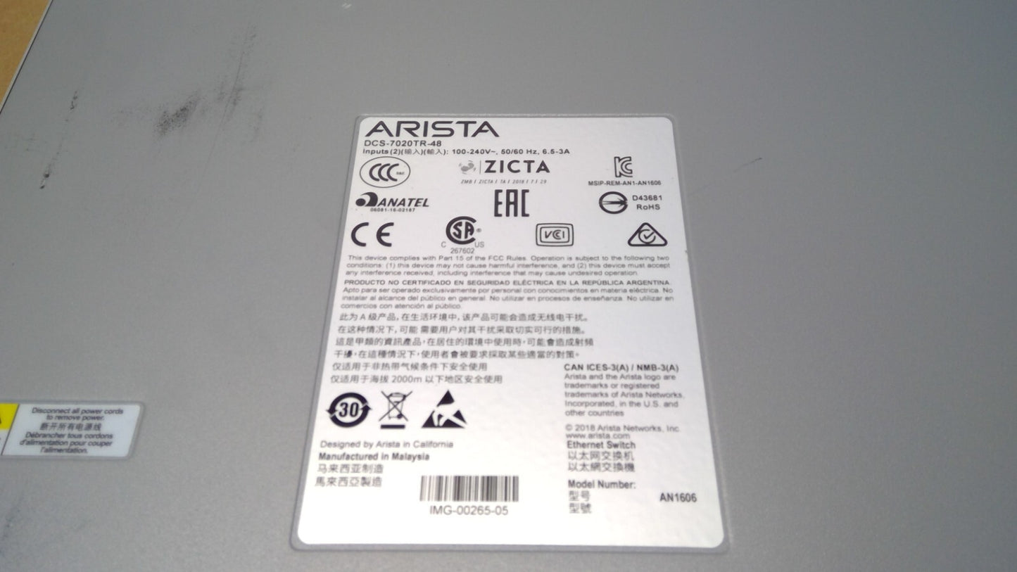 Arista DCS-7020TR-48 7020R Series 48-Ports 100/1000BASE-T Data Center Switch