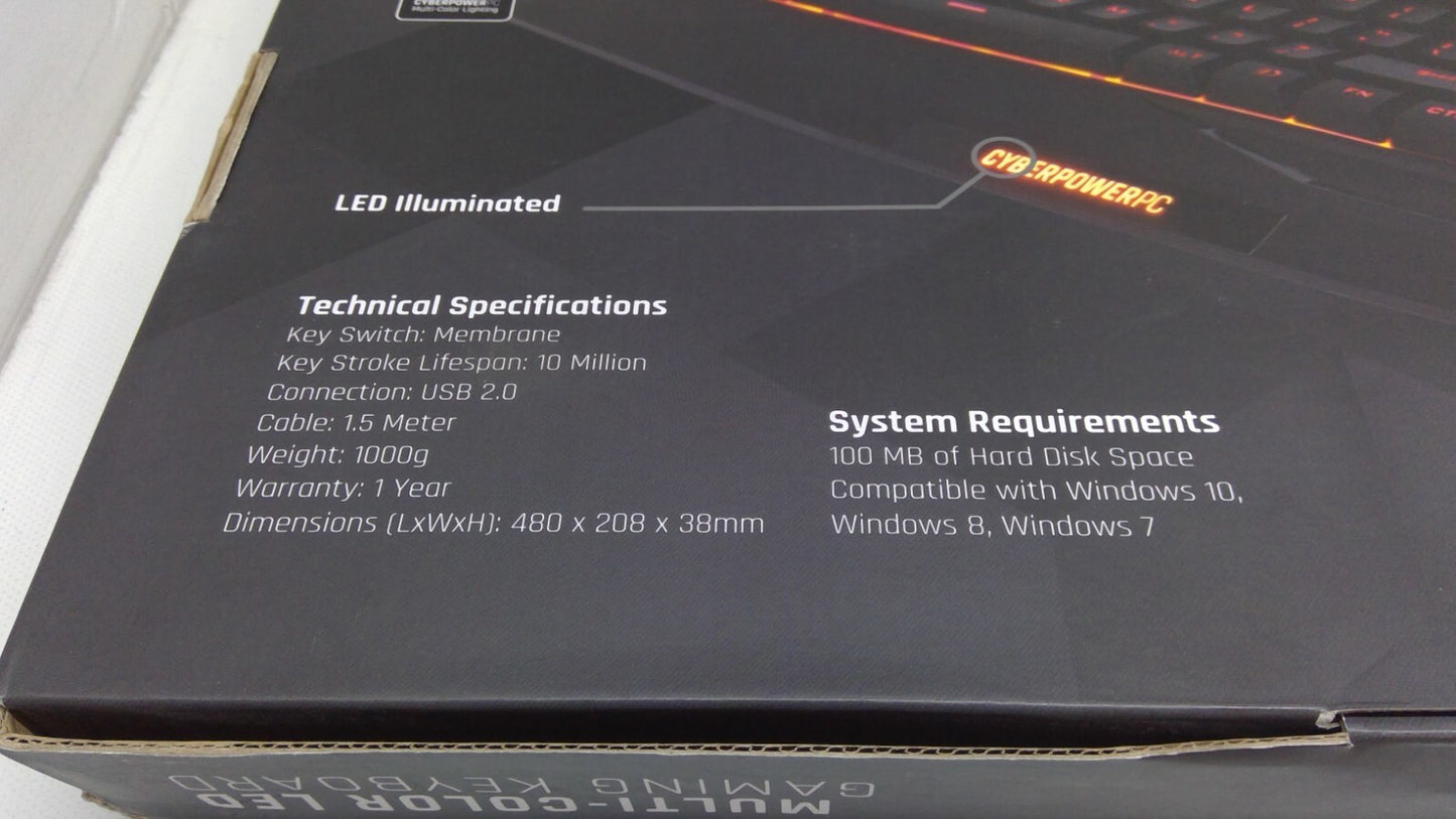 NEW CyberPowerPC multi-color led gaming keyboard wired USB