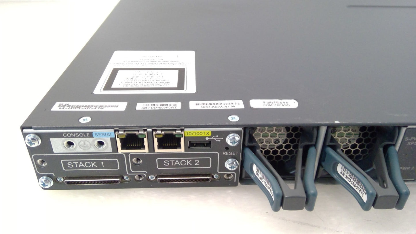 Cisco WS-C3750X-48T-S 48 Port Gigabit Switch w/C3KX-NM-1G Module 2PSU 2FAN
