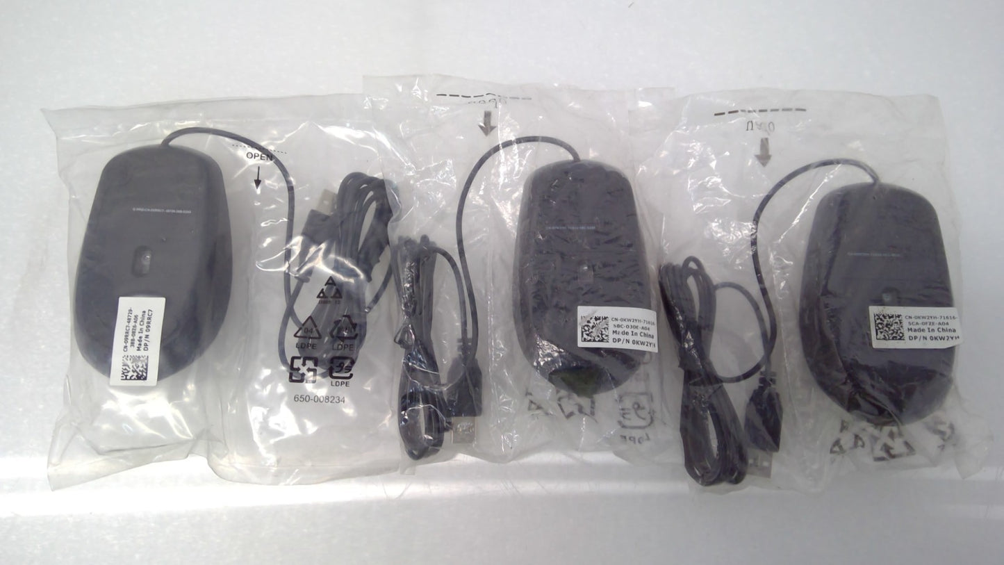 LOT OF 3 NEW Dell MS111 USB Mice Optical Mouse Black 3 Button 0KW2YH 09RRC7