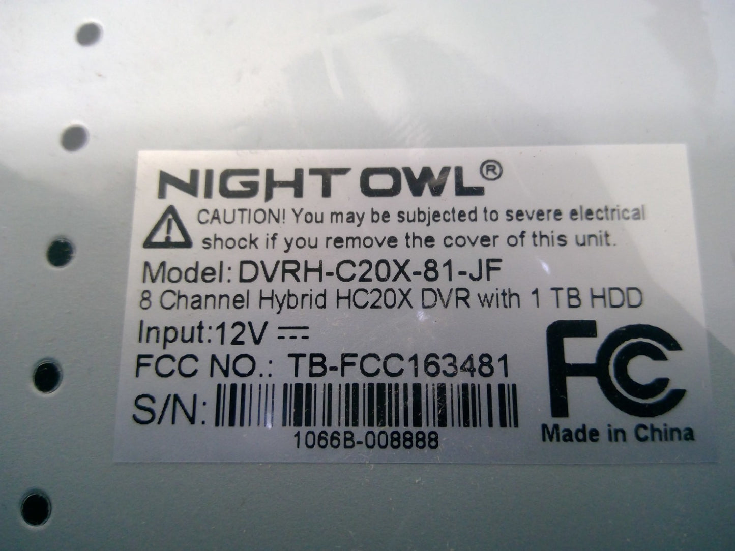 OPEN BOX NIGHT OWL DVRH-C20X-81-JF  CONFIRM COMPATIBILITY 1TB HDD