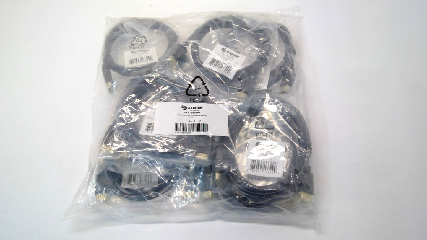 *LOT OF 10* Steren 517-306BK Black 6FT HDMI High Speed w/ Ethernet Cable
