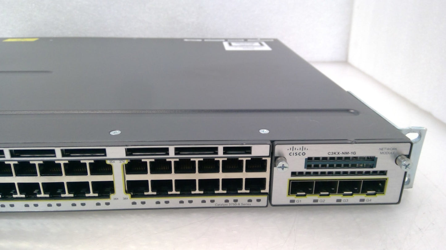 Cisco WS-C3750X-48T-S 48 Port Gigabit Switch w/C3KX-NM-1G Module 2PSU 2FAN