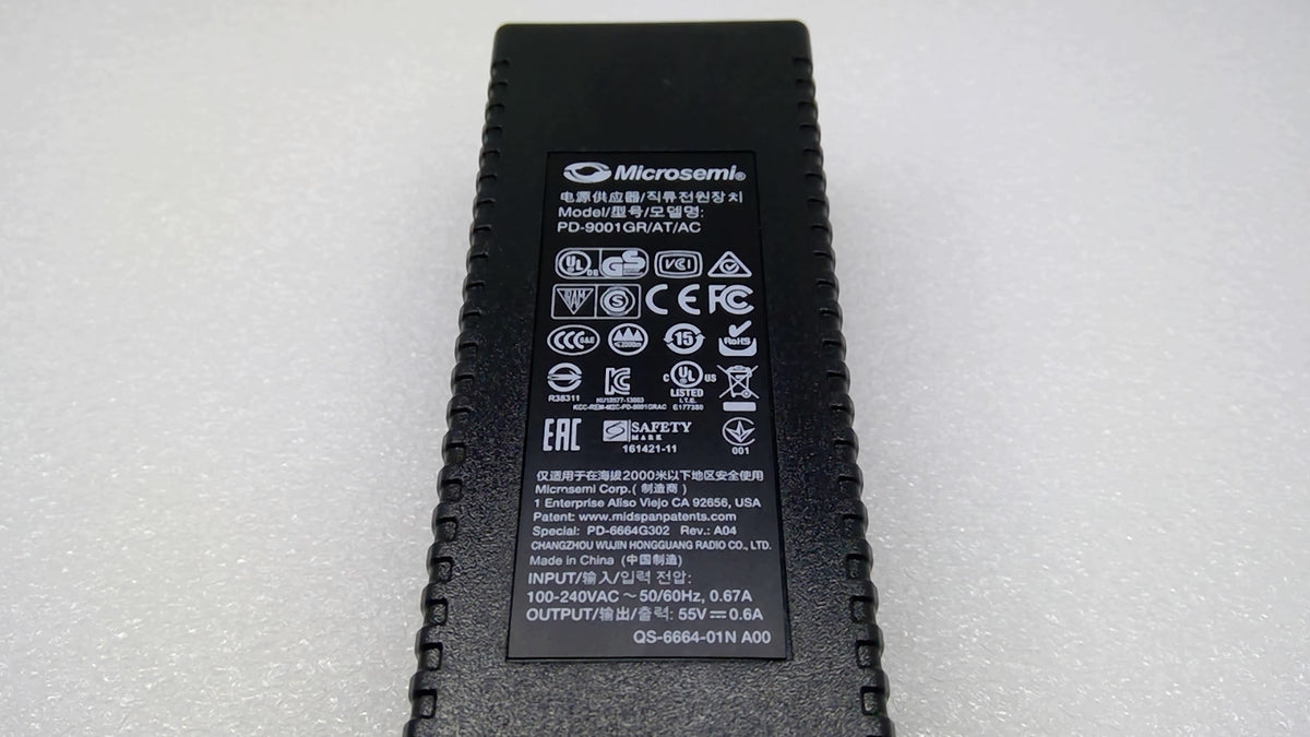 Microsemi PD-9001GR/AT/AC 30W Gigabit PoE+ Injector 55V 0.6A w/ Power Cord
