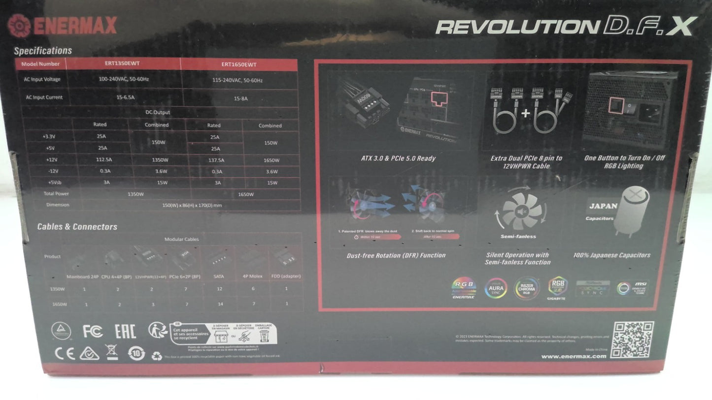 NEW Enermax Revolution D.F. X Power supply Fully Modular ERT1350EWT 80 PLUS Gold