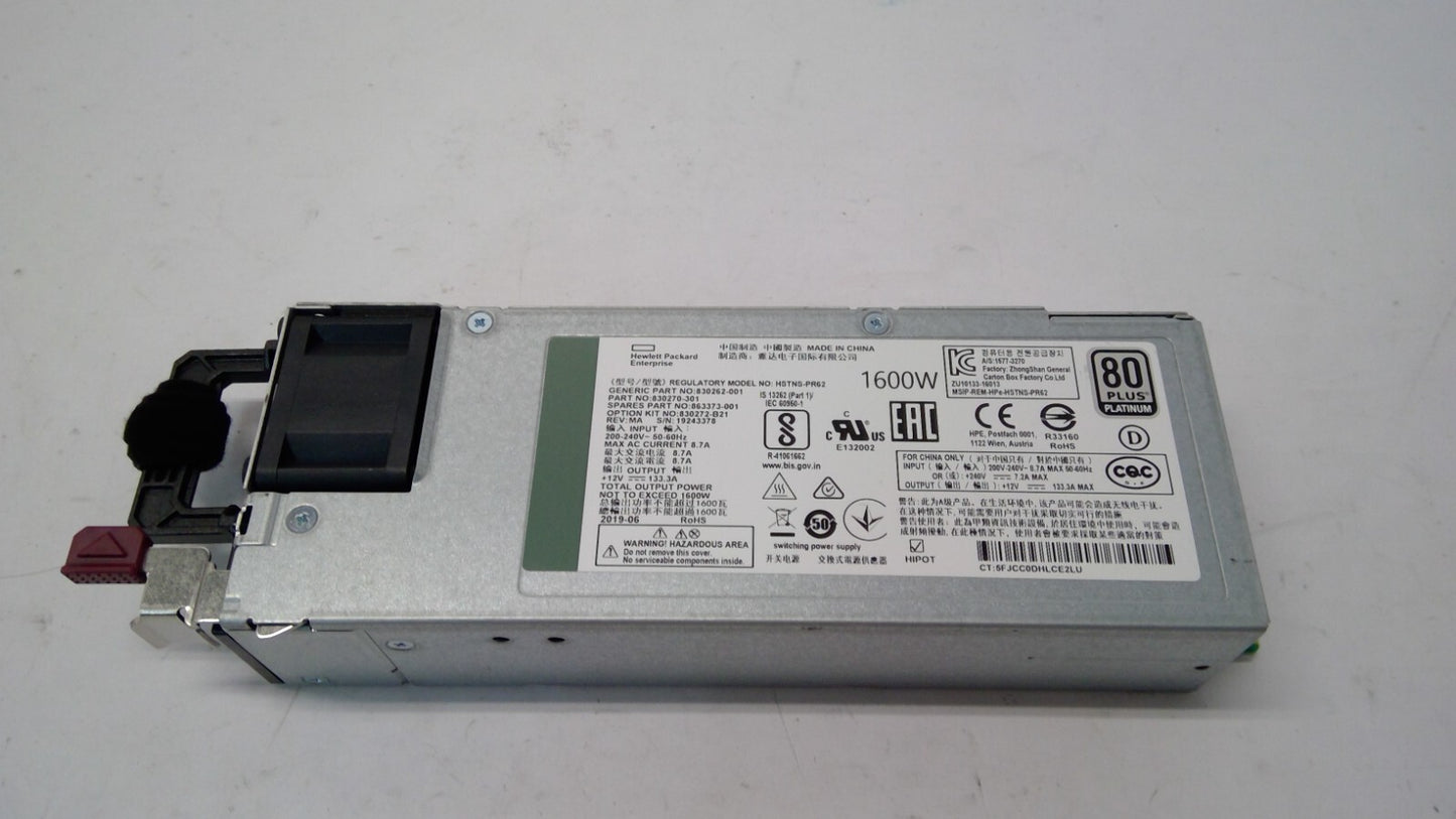 Lot of 2 HP 863373-001 1600W 80 Plus Platinum Power Supply HSTNS-PR62 830270-301