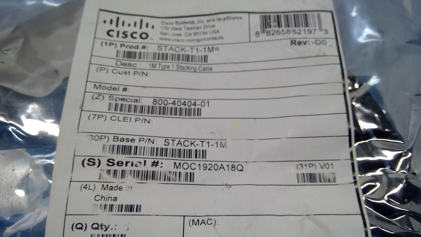 CISCO NEW STACK T1-1M StackWise 1M Stacking Cable CISCO 800-40404-01