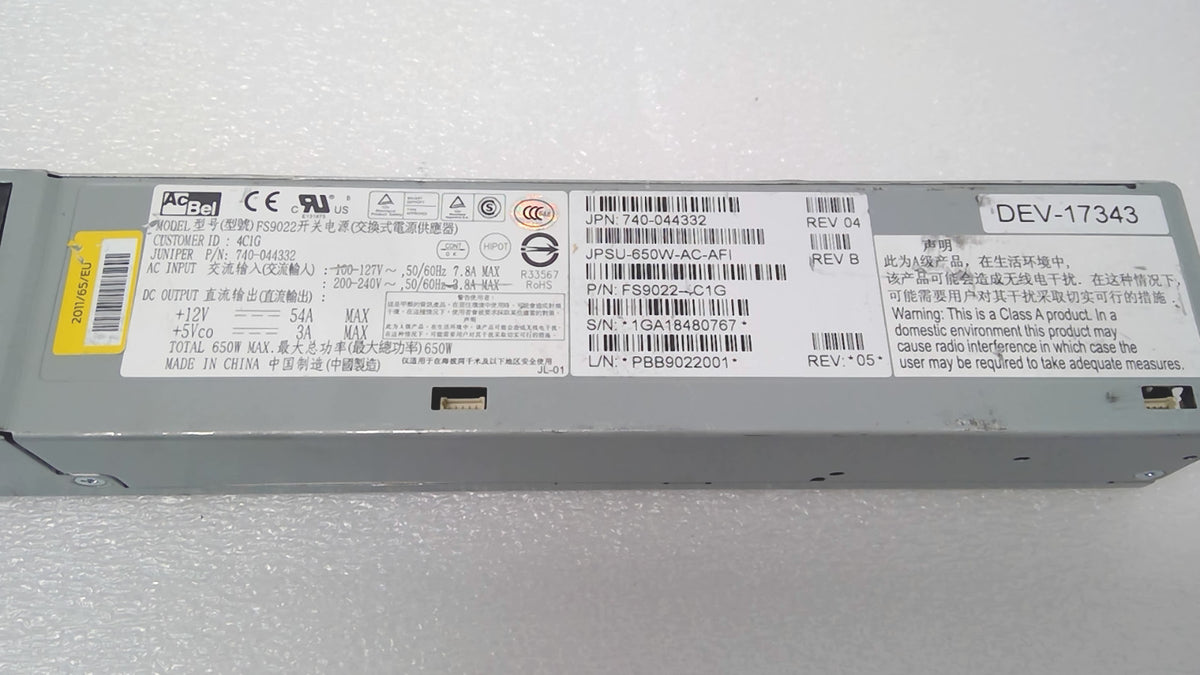 Juniper JPSU-650W-AC-AFI 650W Power Supply 740-044332 QFX5100 EX4600 FS9022