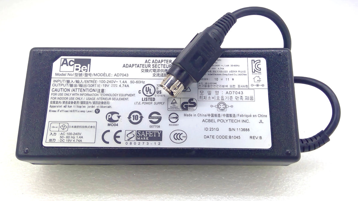 Original AcBel AD7043 90W AC Adapter 19V 4.74A 4-Pin Power Supply