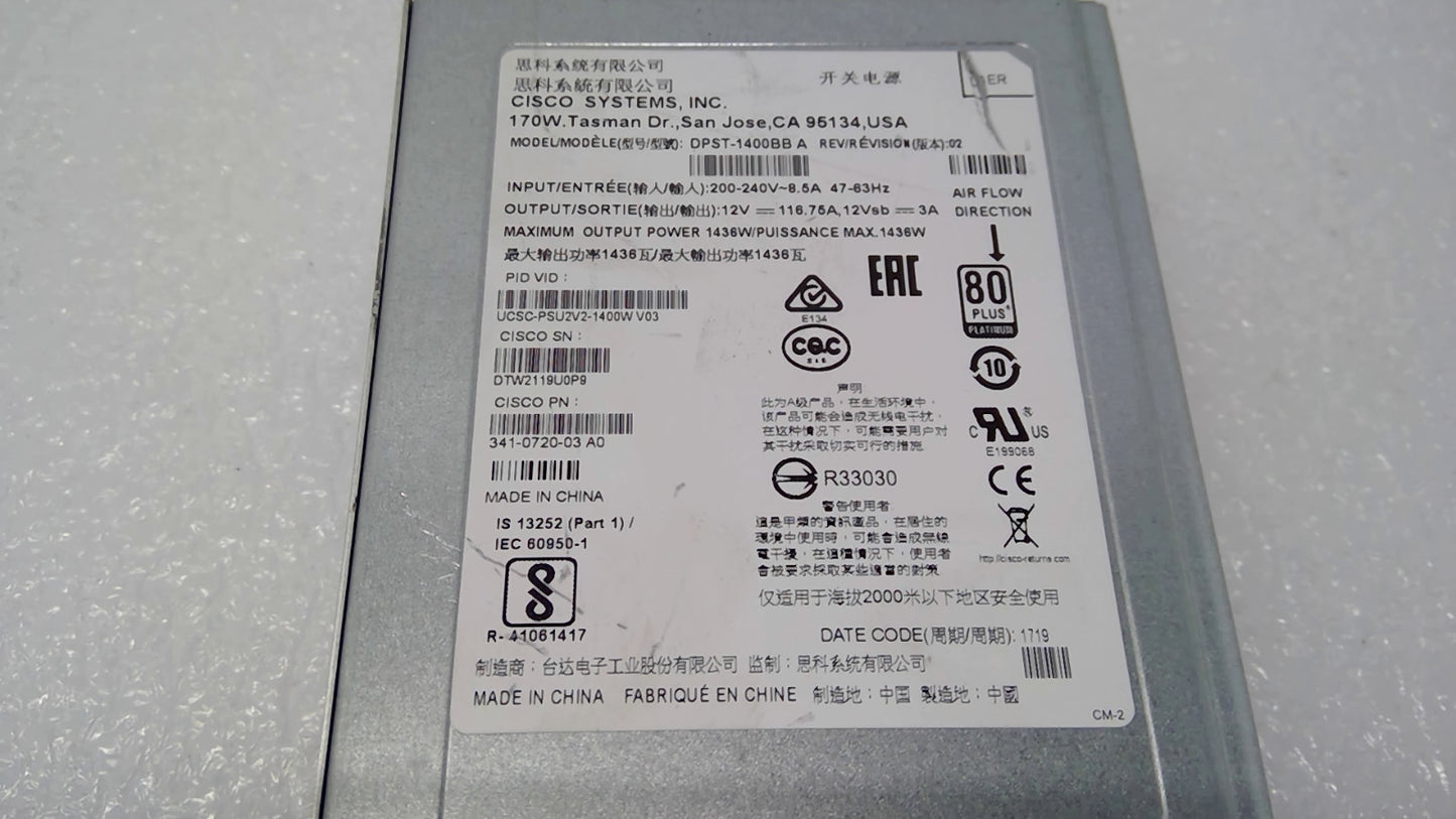 Cisco UCSC-PSU2V2-1400W 1400W AC Power Supply for C220 C240 C480 M5 Server *READ