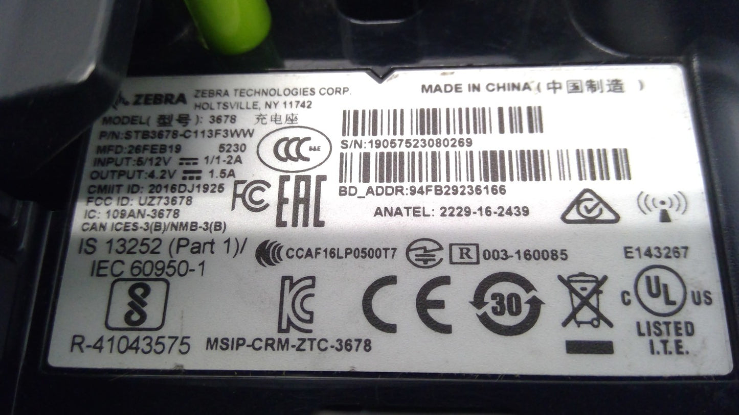 Zebra STB3678 Cradle for DS3678 LI3678 Wireless Bluetooth Barcode Scanners *read