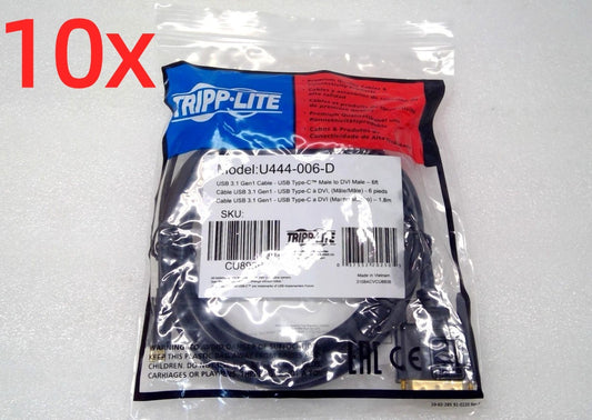 LOT OF 10 TRIPP-LITE USB 3.2 Gen 1 Type C M to DVI M Cable Model: U444-006-D 6ft