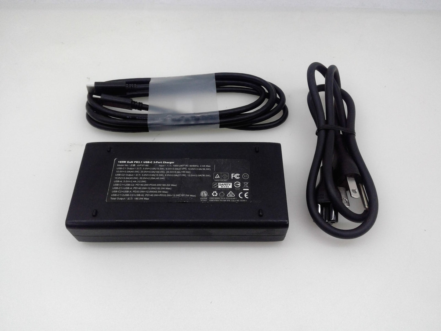 j5create 185W GaN PD3.1 USB-C 3-Port Laptop Super Charger JUP37185 W/C to C