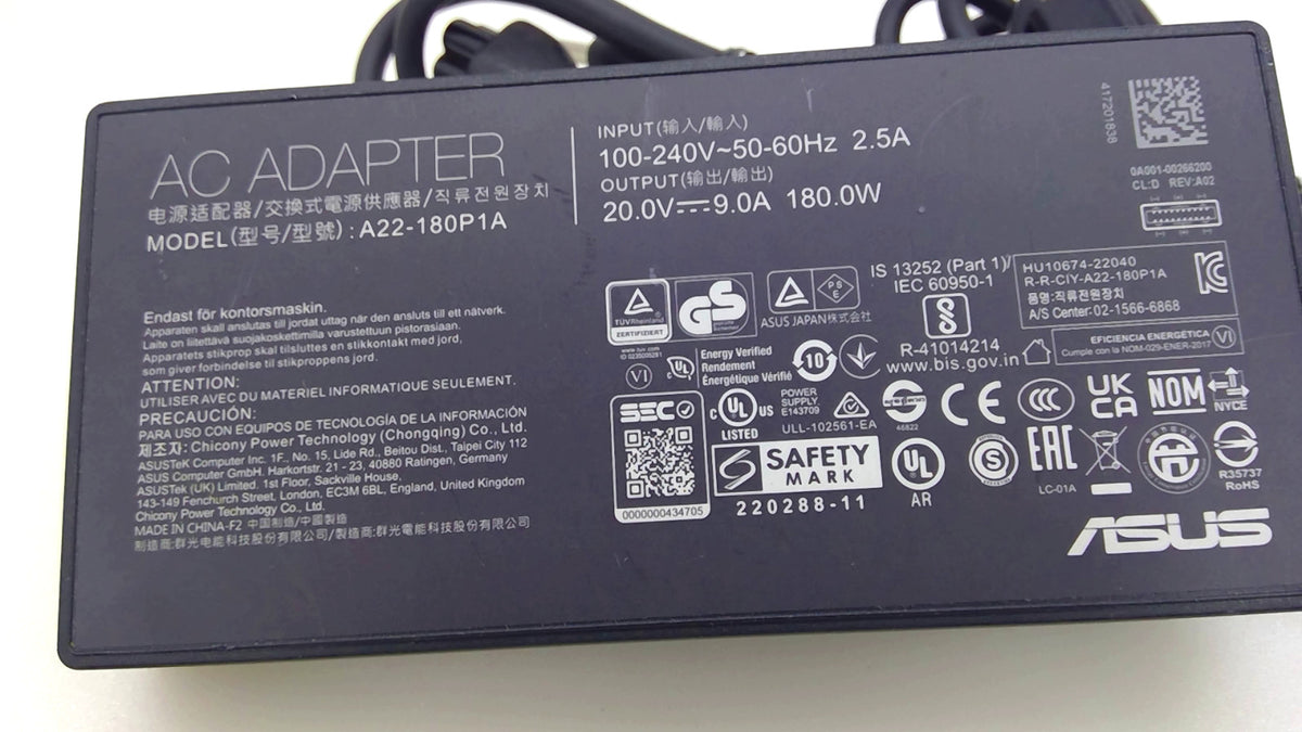Genuine ASUS ROG A22-180P1A 180W 20V 9A AC Power Adapter w/ Power Cord