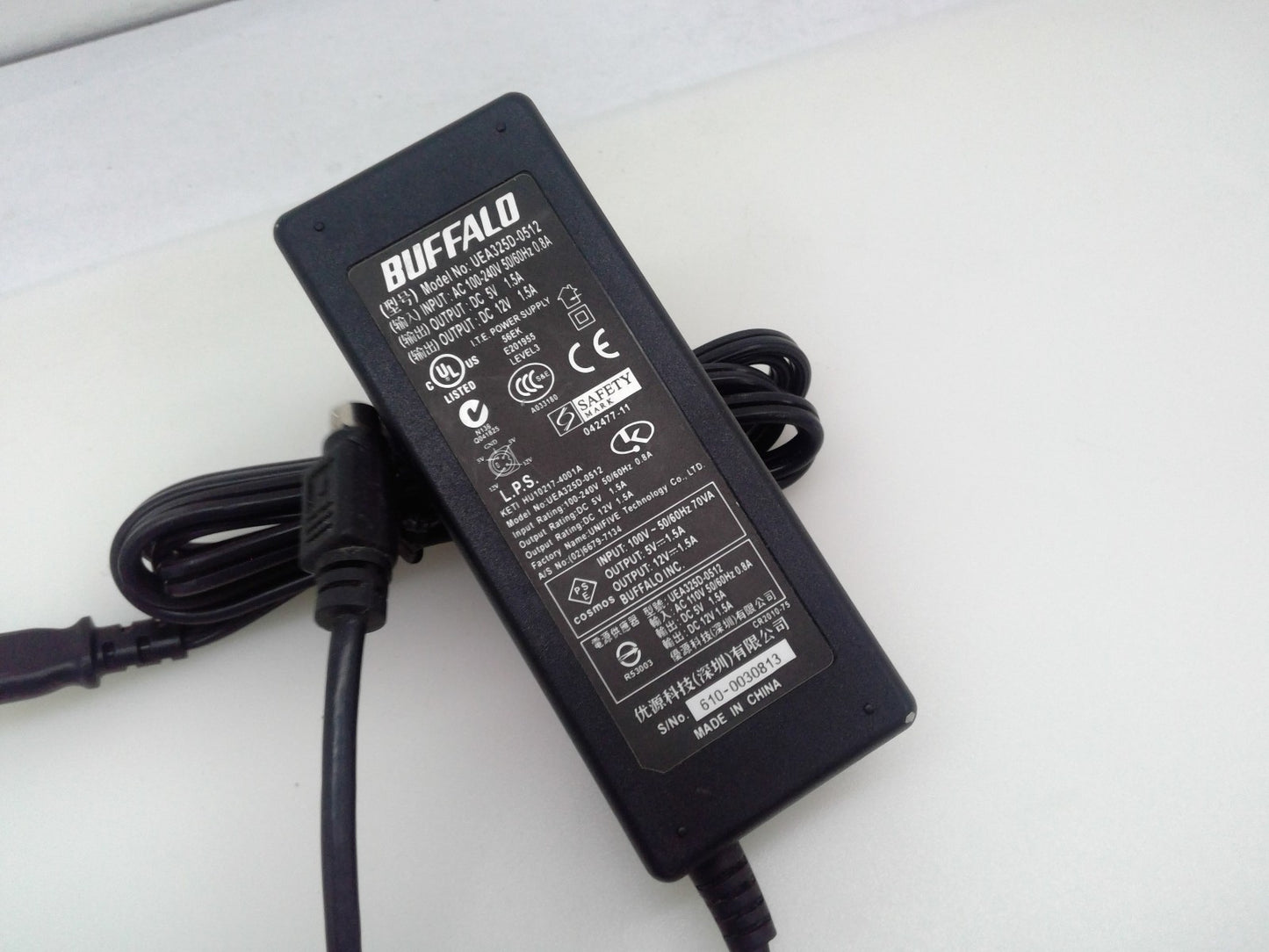 Genuine Buffalo AC Adapter UEA325D-0512 4-pin 18W 5/12V 1.5A Power Supply