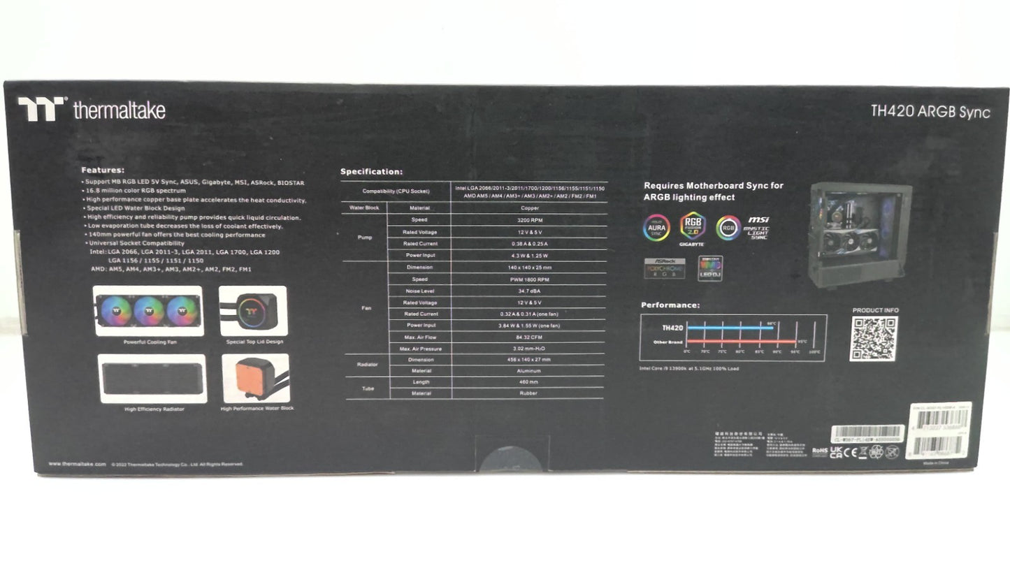 Thermaltake TH420 CL-W367-PL14SW-A ARGB Sync V2 CPU Liquid Cooler 500-1800 RPM