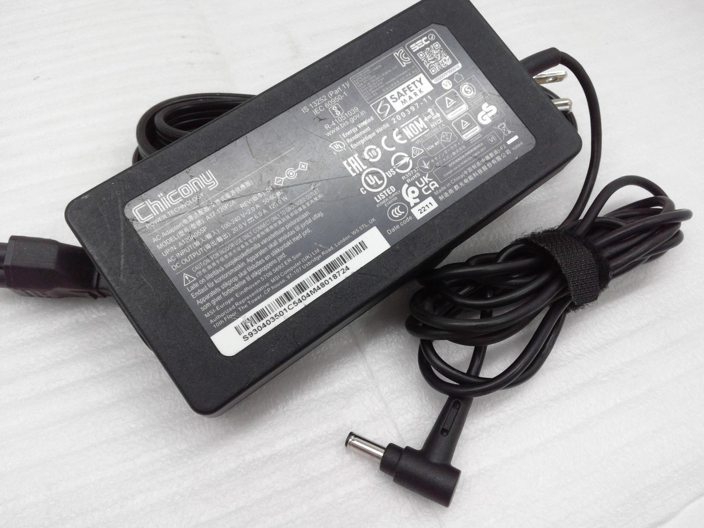 Chicony 20V 120W Charger Adapter for MSI GF63 Thin 11UC-1246US A17-120P2A 4.5mm