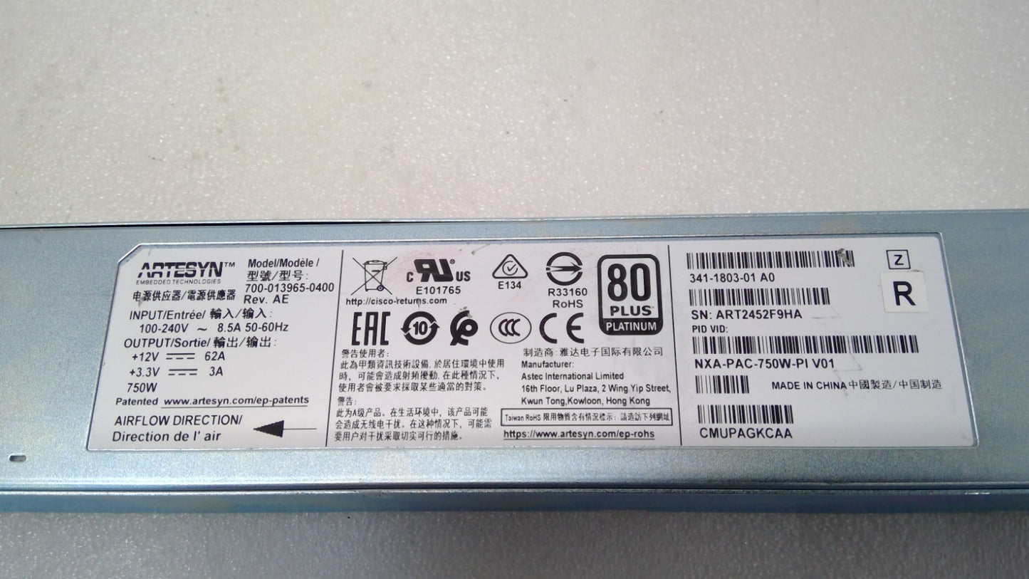 Cisco 750W AC NXA-PAC-750W-PI 80PULS Power Supply Module for Cisco Nexus 9000