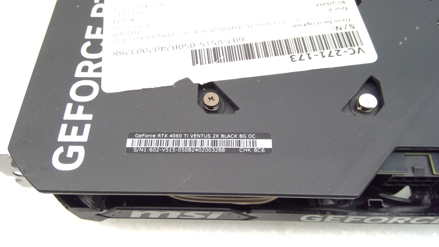 MSI NVIDIA RTX 4060 Ti VENTUS 2X BLACK 8G OC GDDR6 8GB Graphics Card