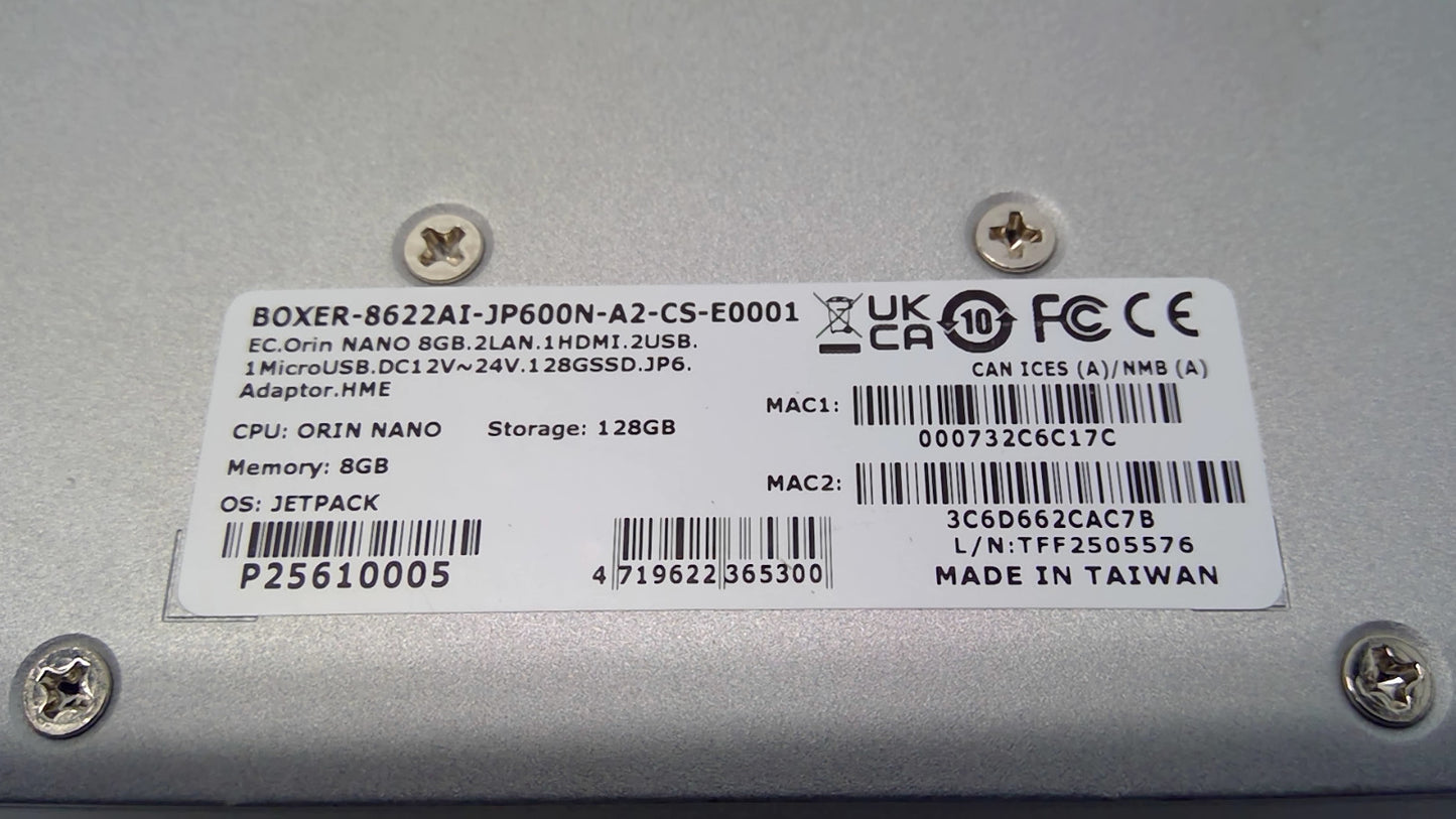 AAEON BOXER-8622AI Fanless Box PC NIVDIA Jetson Orin nano 8GB RAM 128GB SSD JP6