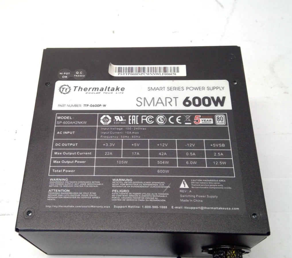 Thermaltake Smart 600W ATX Desktop Power Supply Tested TTP-0600P-W SP-600AH2NKW