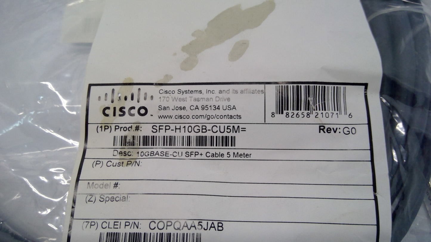 Cisco SFP-H10GB-CU5M 10GBASE-CU SFP+ Cable 37-0962-03 New