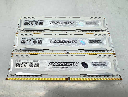 Lot of 3 Micron Ballistix 8GB DDR4-3000 Desktop Memory BLS8G4D30AESCK.M8FE