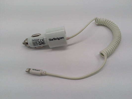 StarTech Car Charger with 1m Coiled Cable 12W White USBLT2PCARW2