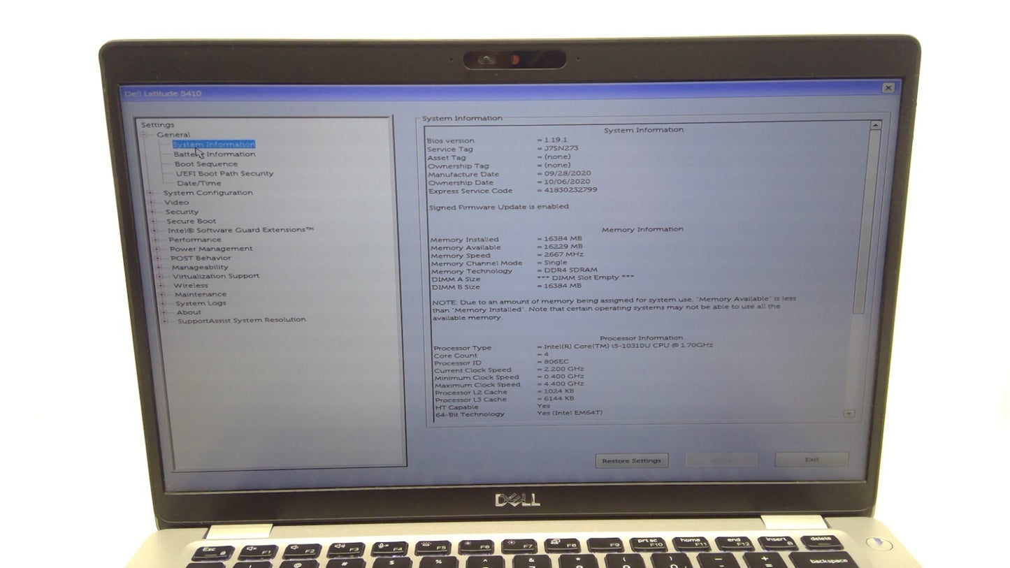 *Read* Dell Latitude 5410 14"LT i5-10310U@1.7GHz 16GB RAM 256GB SSD Win11 B12/15