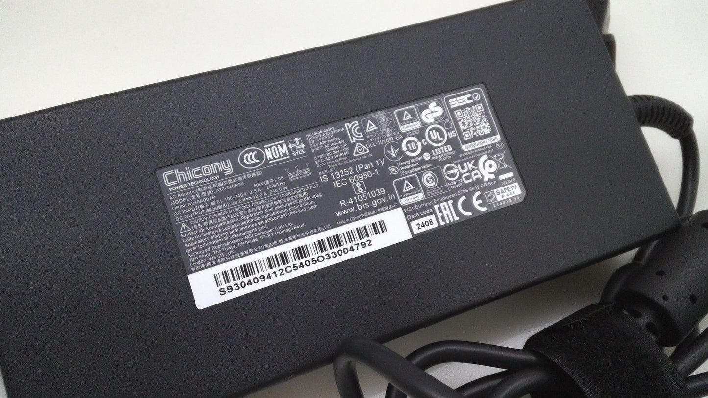 Chicony 20V 240W A20-240P2A AC Adapter  For MSI Stealth 17 Studio A13VH-053US
