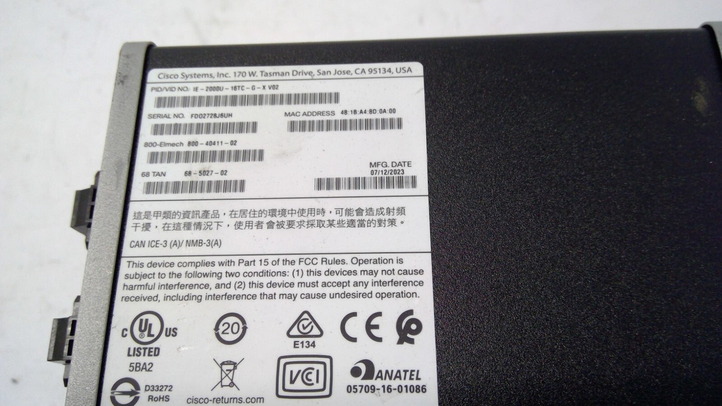 Cisco IE-2000U-16TC-G-X Managed Layer 2 Switch 20 Ports Ethernet 4SFP Ports