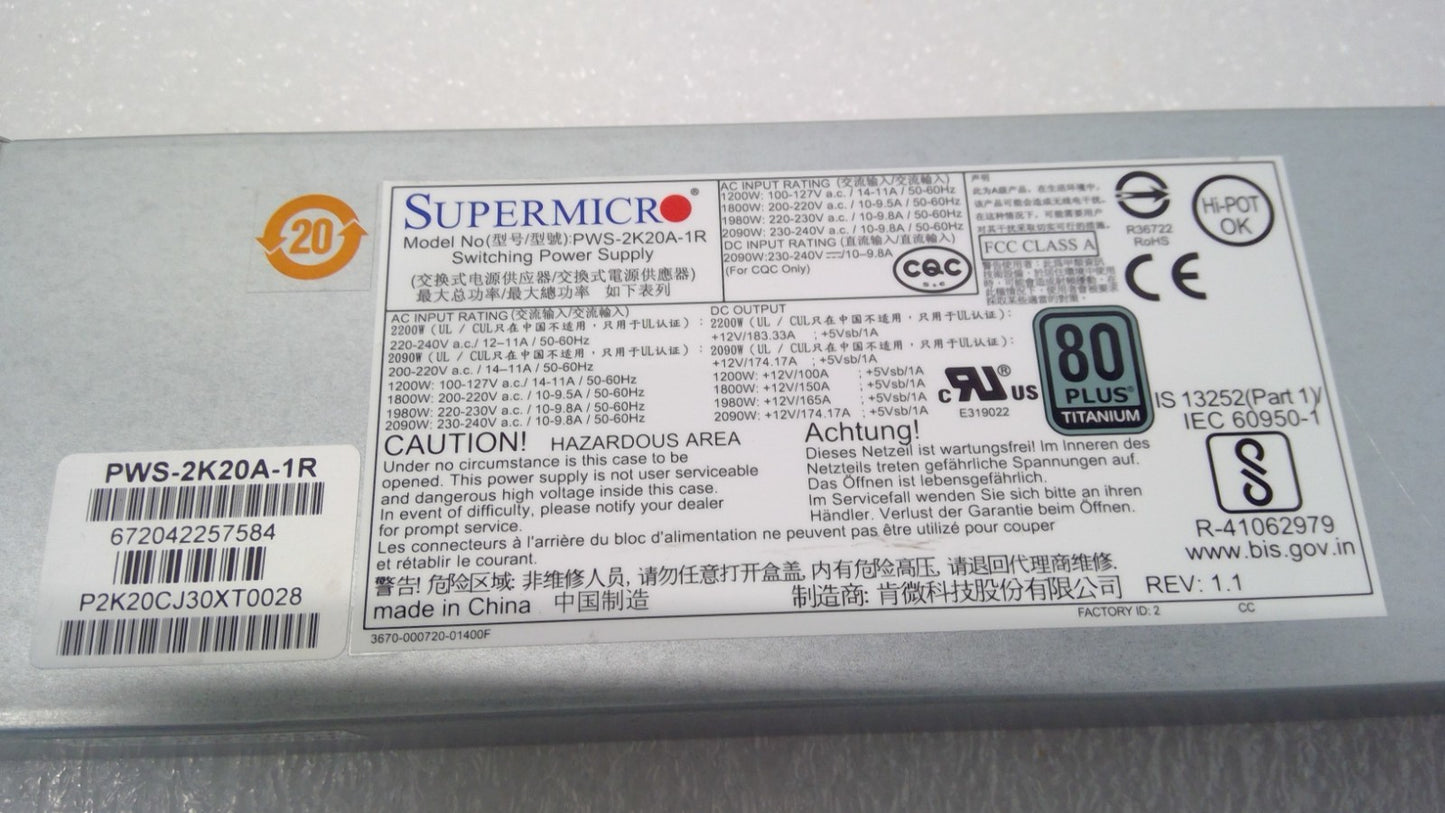 Supermicro PWS-2K20A-1R 2200W 1U Hot-Swap 80 Plus Titanium Netzteil Power Supply