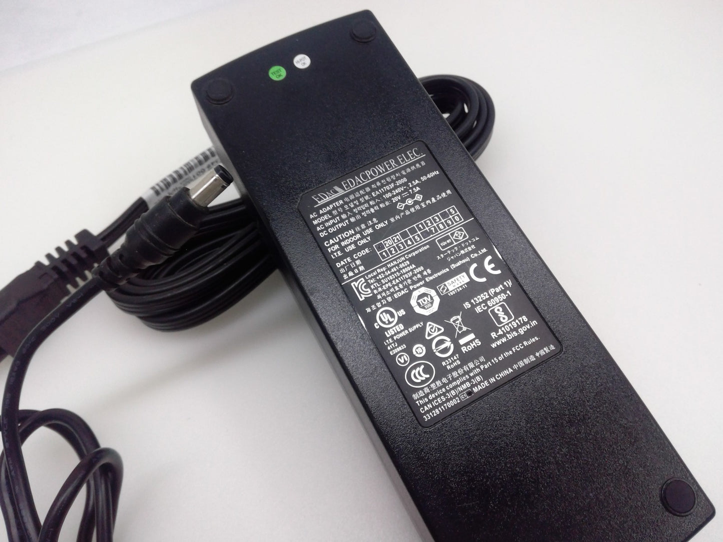 Genuine Edac EA11703F-2000 AC/DC Adapter 20V 7.5A Power Supply 5.5x2.1mm