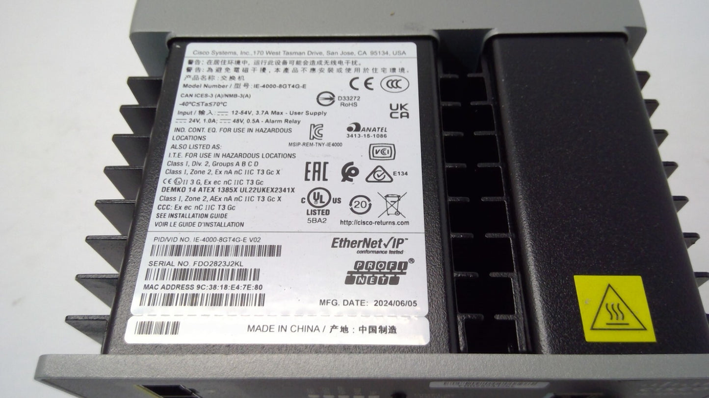 Cisco IE-4000-8GT4G-E Industrial Ethernet 4000 Switch USED