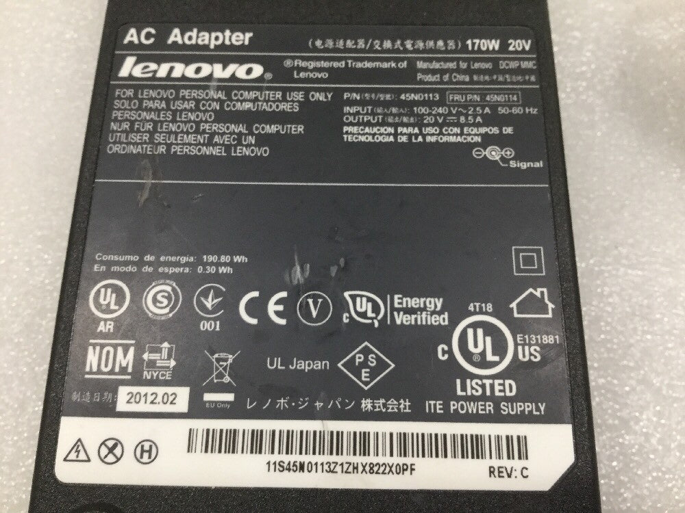 Genuine Lenovo 170W AC Adapter 20V 45N0113 45N0114 for Lenovo ThinkPad W520 W530