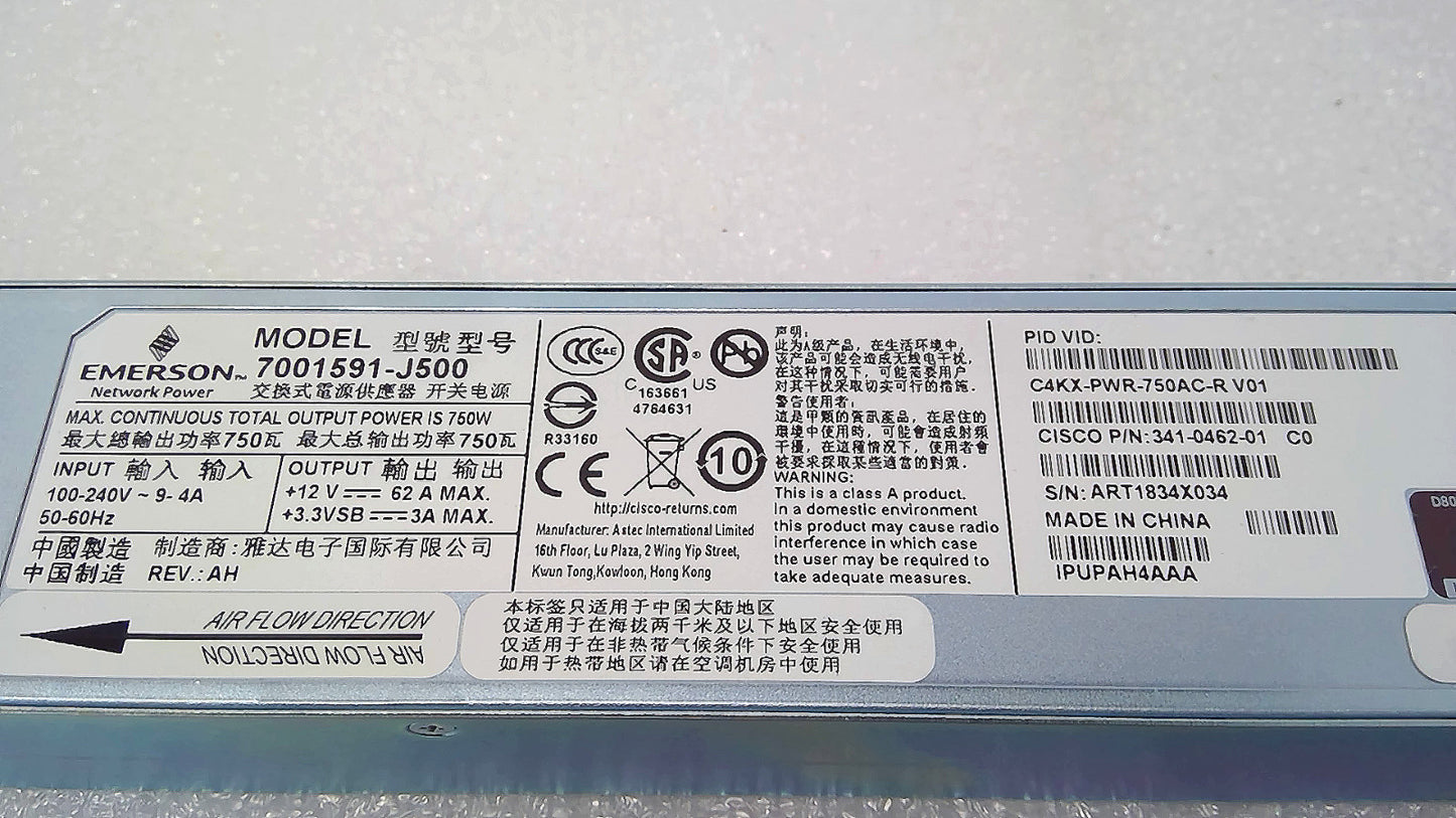Cisco C4KX-PWR-750AC-R V01 750W Catalyst 4500-X Switch Power Supply *Read*