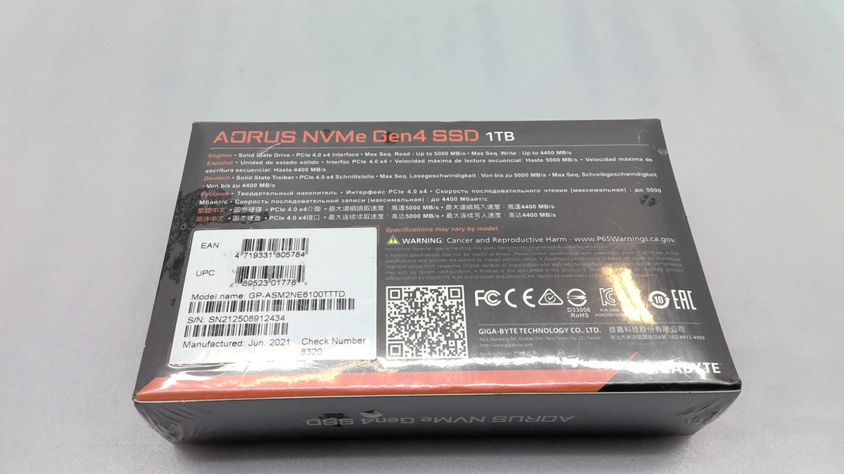 New Gigabyte Aorus Nvme Gen4 PCle 4.0x4 SSD 1TB GP-ASM2NE6100TTTD
